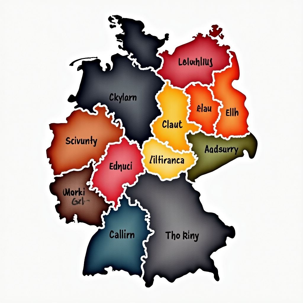 Generate a map of Germany in watercolor style, on which all 