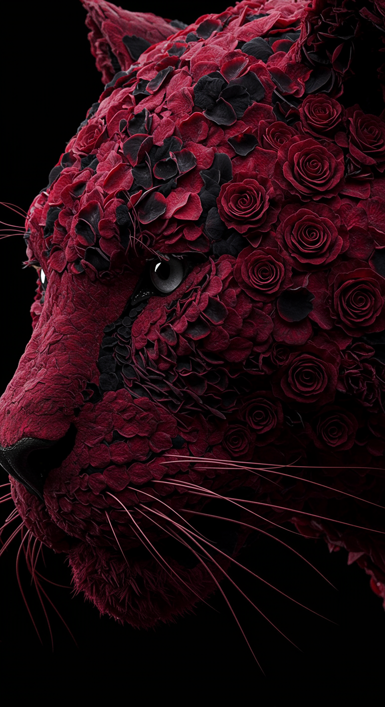 A hyper-realistic extreme close-up of a panther's face const