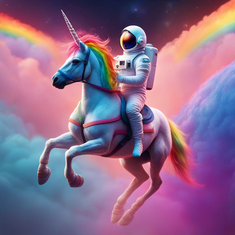 An astronaut riding a rainbow unicorn, cinematic, dramatic